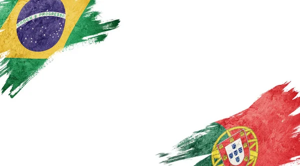 Flags of Brazil and Portugal on White Background — Stock Photo, Image